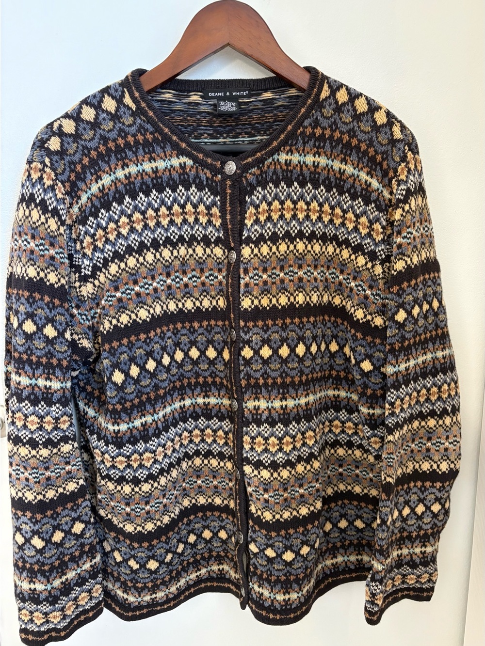 Vintage Deane & White Women's Brown Multicolor Fair Isle Knit Cardigan Women’s L